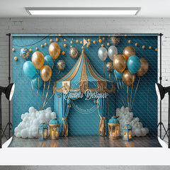 Aperturee - Aperturee Retro Blue Wall Circus Tent Cake Smash Backdrop