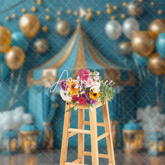 Aperturee - Aperturee Retro Blue Wall Circus Tent Cake Smash Backdrop