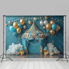 Aperturee - Aperturee Retro Blue Wall Circus Tent Cake Smash Backdrop