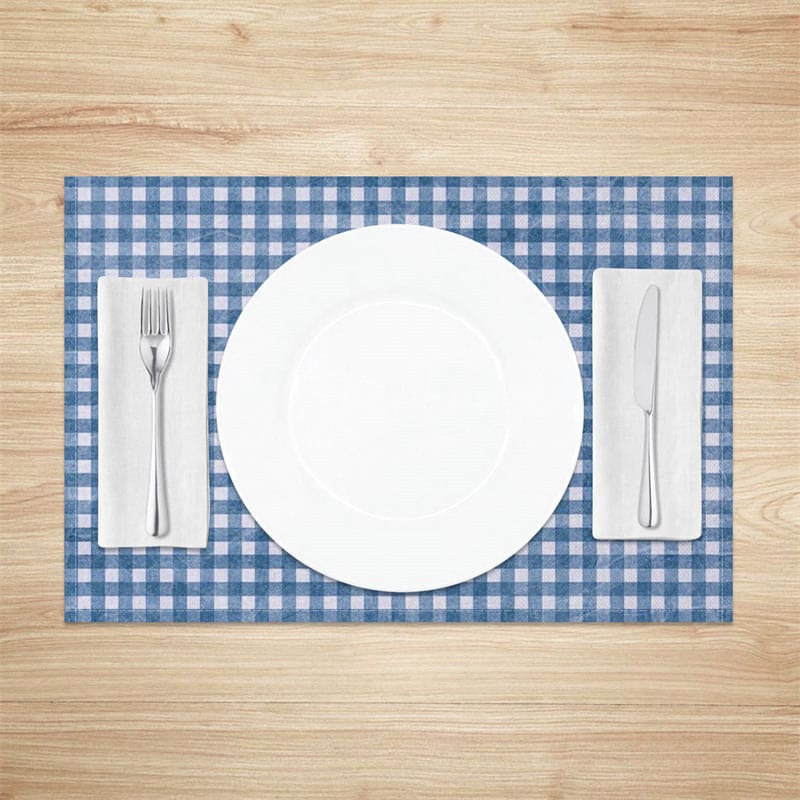 Aperturee - Aperturee Retro Blue White Plaid Dining Set of 4 Placemats
