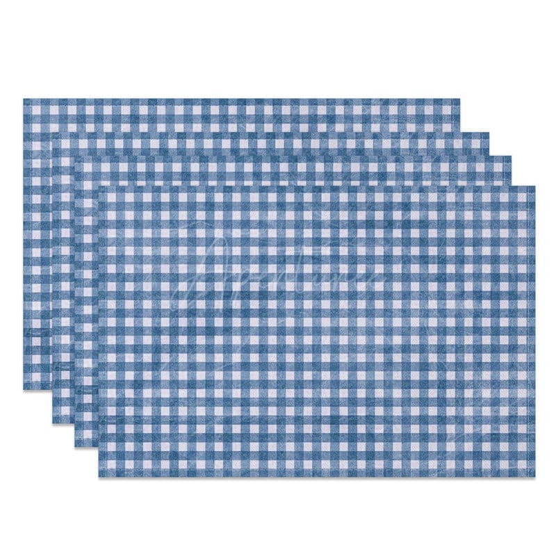Aperturee - Aperturee Retro Blue White Plaid Dining Set of 4 Placemats