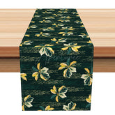 Aperturee - Aperturee Retro Botanical Table Runner with Dark Green Lines and Plants for Mid-Century Modern Dining Decor