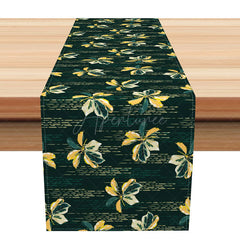 Aperturee - Aperturee Retro Botanical Table Runner with Dark Green Lines and Plants for Mid-Century Modern Dining Decor