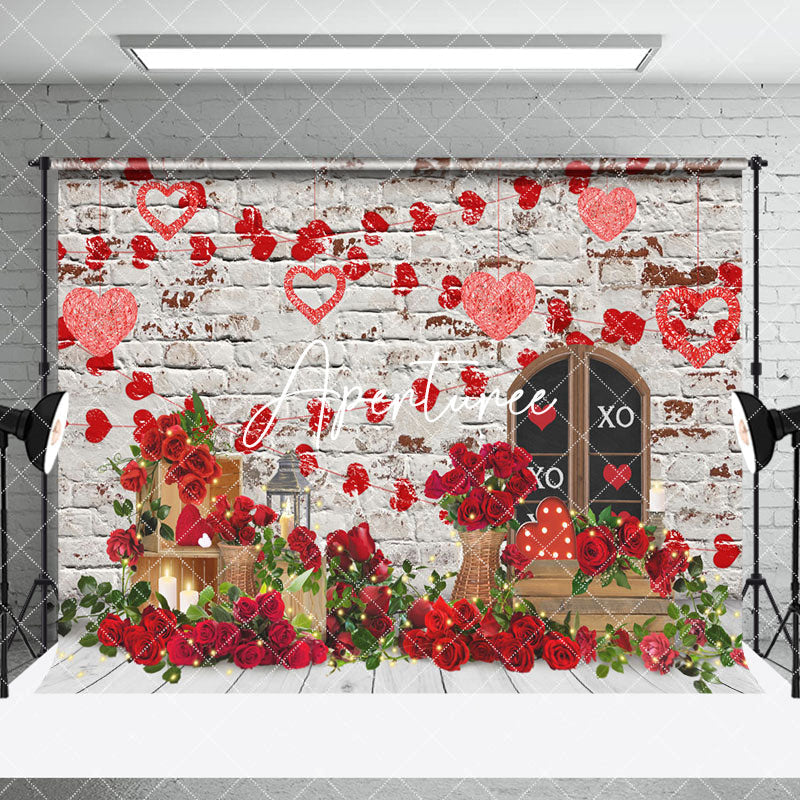 Aperturee - Aperturee Retro Bricks Wall Valentines Day Room Set Backdrop