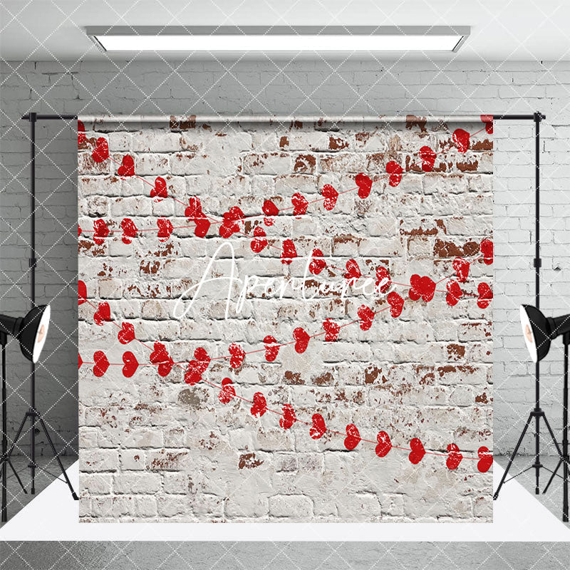 Aperturee - Aperturee Retro Bricks Wall Valentines Day Room Set Backdrop