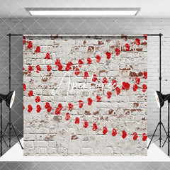 Aperturee - Aperturee Retro Bricks Wall Valentines Day Room Set Backdrop