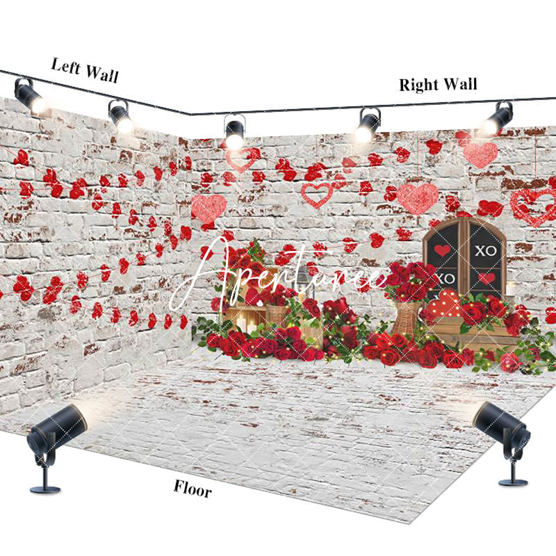 Aperturee - Aperturee Retro Bricks Wall Valentines Day Room Set Backdrop