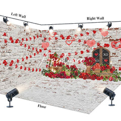 Aperturee - Aperturee Retro Bricks Wall Valentines Day Room Set Backdrop