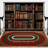 Aperturee - Aperturee Retro Brown Bookshelf Braided Rug Combo Set Backdrop