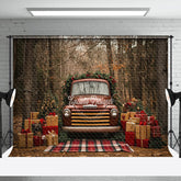 Aperturee - Aperturee Retro Brown Car Gifts Forest Tree Christmas Backdrop