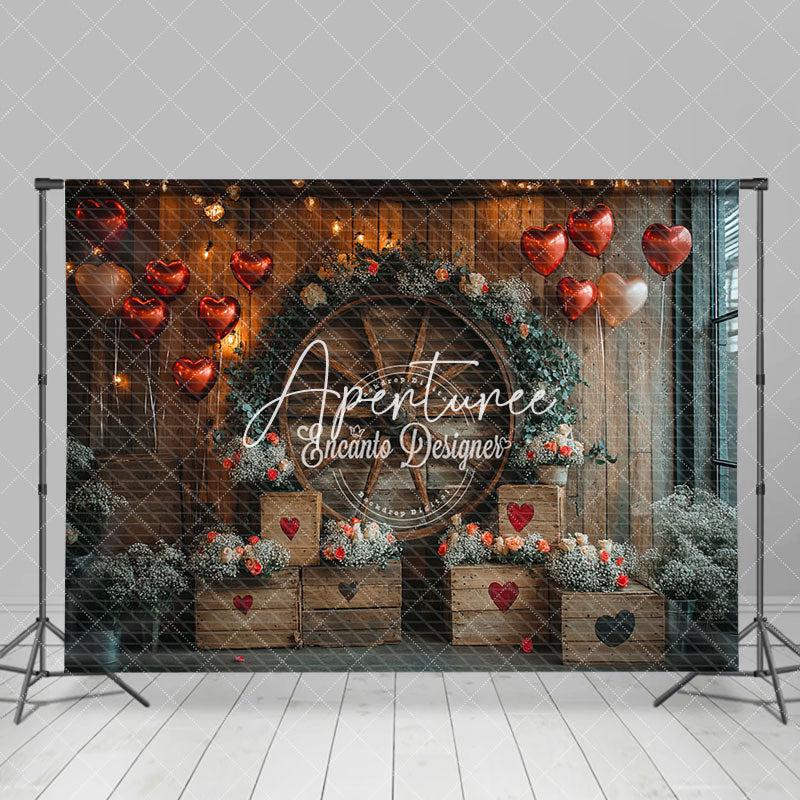 Aperturee - Aperturee Retro Brown Wall Balloons Greenery Floral Backdrop