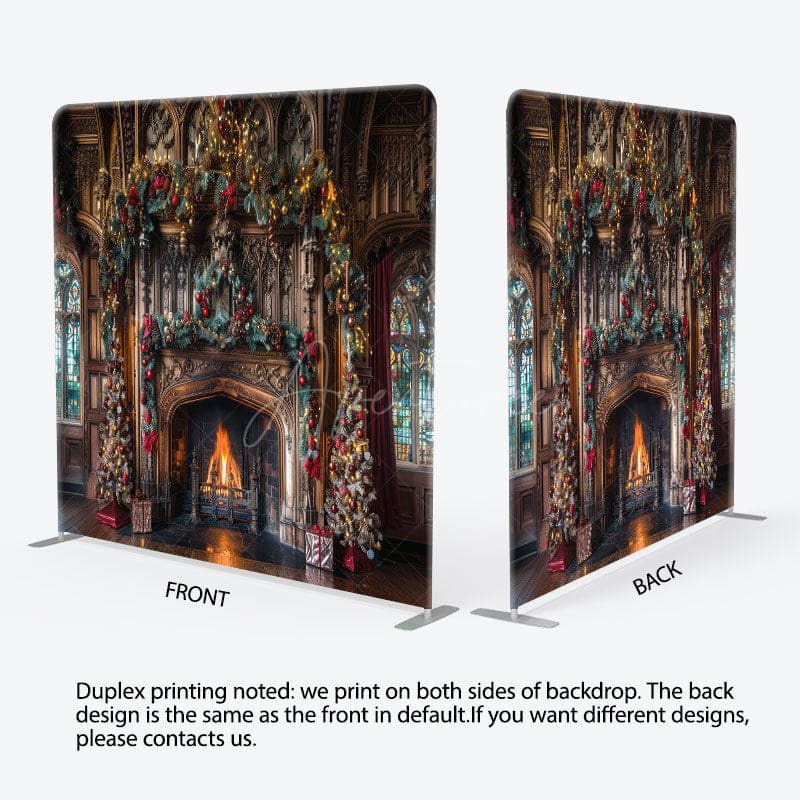 Aperturee - Aperturee Retro Brown Wall Fireplace Tension Fabric Backdrop