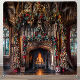 Aperturee - Aperturee Retro Brown Wall Fireplace Tension Fabric Backdrop