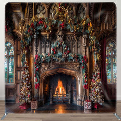 Aperturee - Aperturee Retro Brown Wall Fireplace Tension Fabric Backdrop