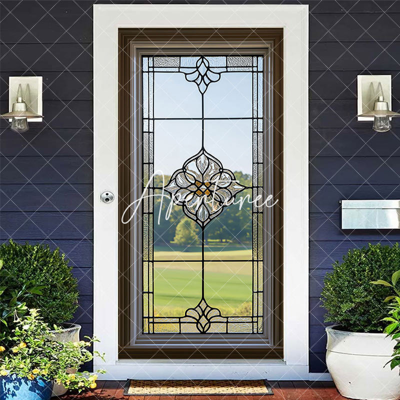 Aperturee - Aperturee Retro Clear Glass Window Green Field Door Cover