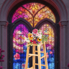 Aperturee - Aperturee Retro Colorful Glass Window Floral Photo Backdrop