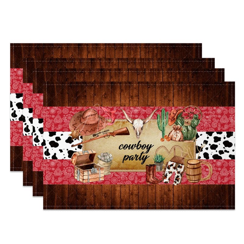 Aperturee - Aperturee Retro Cowboy Party Dance West Set of 4 Placemats