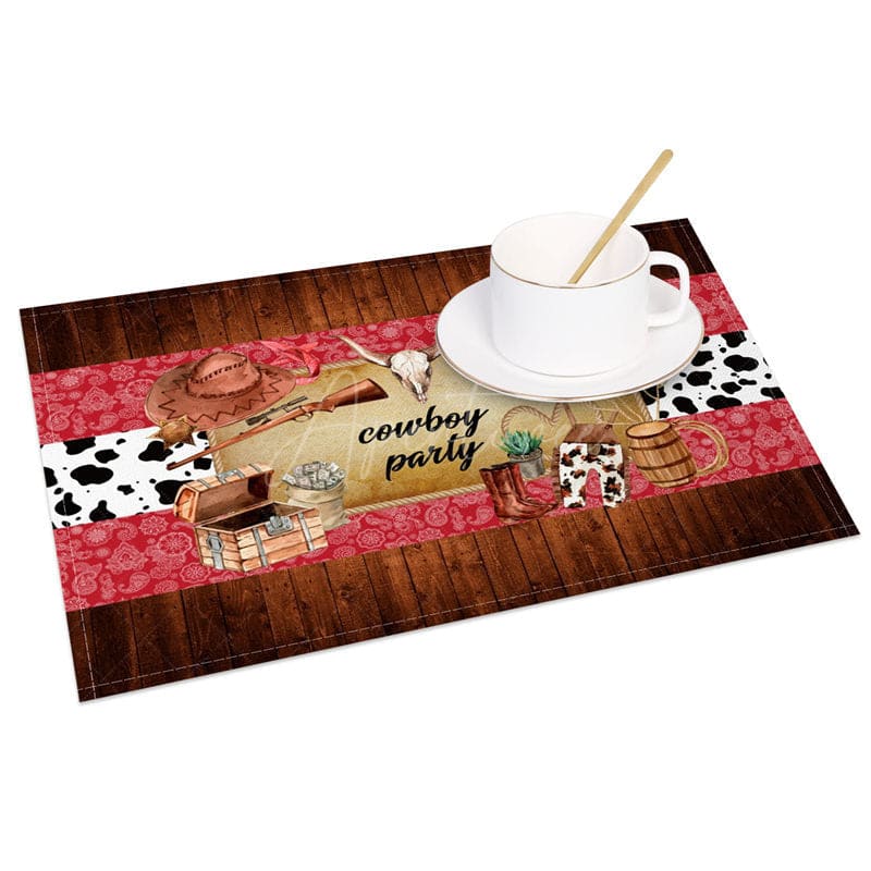 Aperturee - Aperturee Retro Cowboy Party Dance West Set of 4 Placemats
