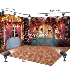 Aperturee - Aperturee Retro Door Curtain Lighted Floral Room Set Backdrop