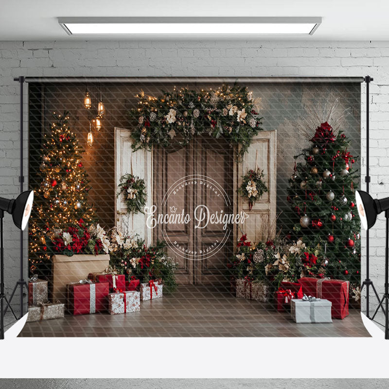 Aperturee - Aperturee Retro Door Trees Gifts Festive Christmas Backdrop