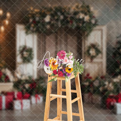 Aperturee - Aperturee Retro Door Trees Gifts Festive Christmas Backdrop