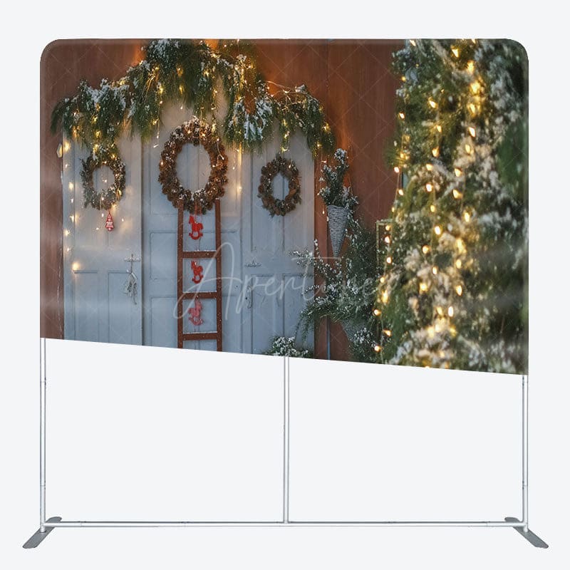 Aperturee - Aperturee Retro Door Xmas Tree Christmas Pillow Case Backdrop