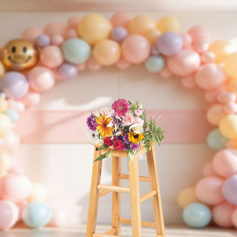 Aperturee - Aperturee Retro Emoji Balloons Garland Birthday Photo Backdrop