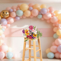 Aperturee - Aperturee Retro Emoji Balloons Garland Birthday Photo Backdrop