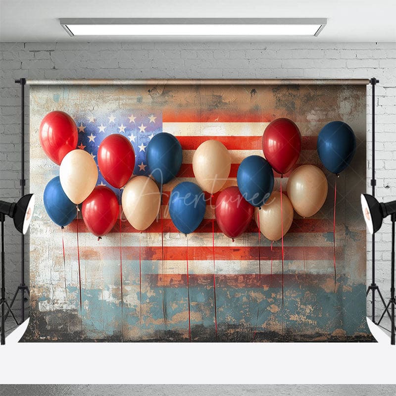 Aperturee - Aperturee Retro Faded Usa Flag Wall Balloons Photo Backdrop
