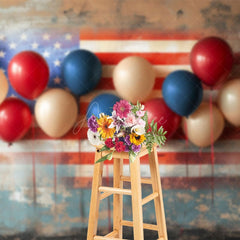 Aperturee - Aperturee Retro Faded Usa Flag Wall Balloons Photo Backdrop