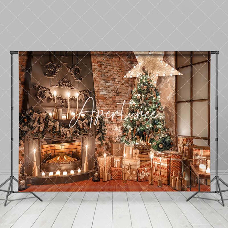 Aperturee - Aperturee Retro Fireplace Light Glitter Christmas Backdrop