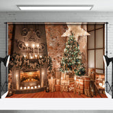 Aperturee - Aperturee Retro Fireplace Light Glitter Christmas Backdrop