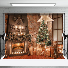 Aperturee - Aperturee Retro Fireplace Light Glitter Christmas Backdrop