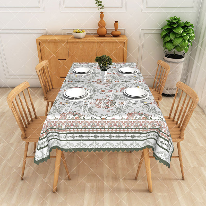 Aperturee - Aperturee Retro Floral Pattern Rectangle Tablecloth For Home
