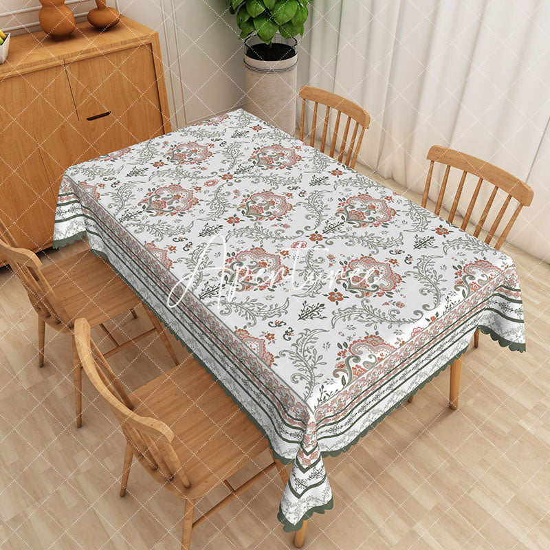 Aperturee - Aperturee Retro Floral Pattern Rectangle Tablecloth For Home