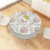 Aperturee - Aperturee Retro Floral Round Tablecloth in White Green and Red for Vintage and Christmas Holiday Decor