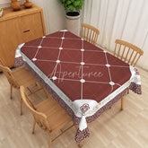 Aperturee - Aperturee Retro Floral Tablecloth with Brown Flowers on White for Vintage 70s and Farmhouse Kitchen Decor