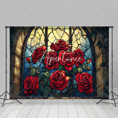 Aperturee - Aperturee Retro Glass Windows Red Rose Valentines Day Backdrop