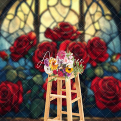 Aperturee - Aperturee Retro Glass Windows Red Rose Valentines Day Backdrop