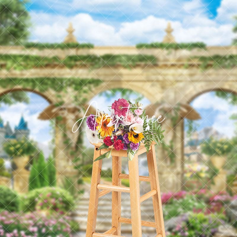 Aperturee - Aperturee Retro Gold Arch Spring Wonderland Natural Backdrop