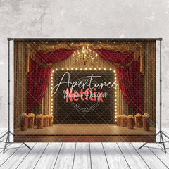 Aperturee - Aperturee Retro Gold Stage Red Curtain stage Photo Backdrop