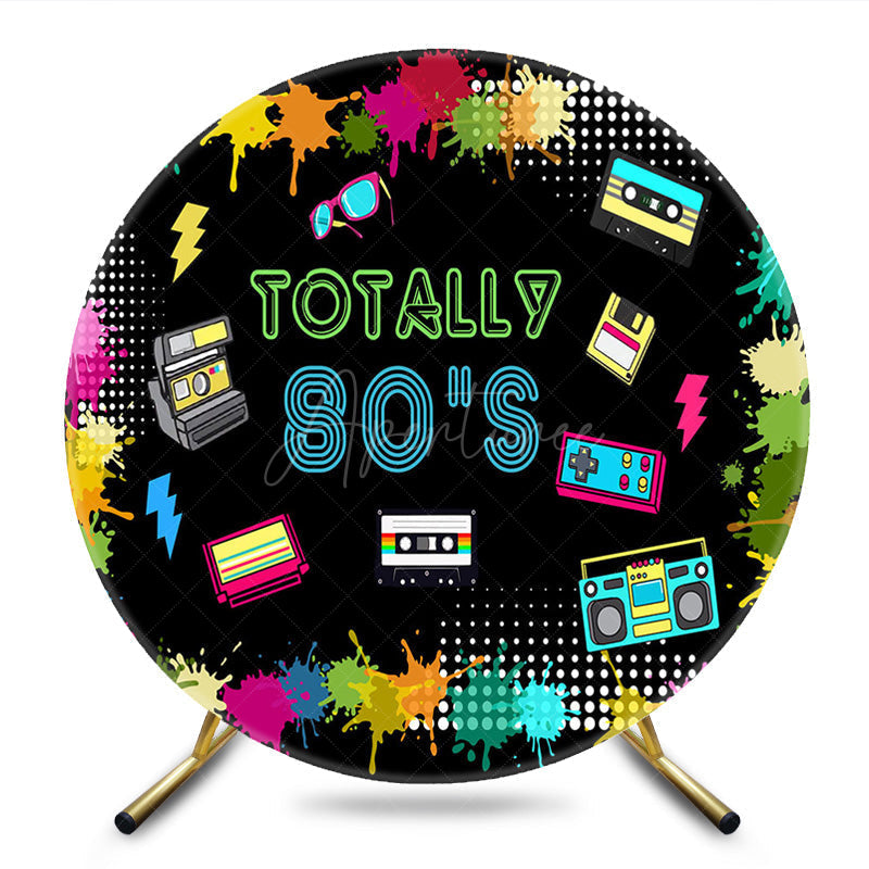 Aperturee - Aperturee Retro Graffiti Wall 80s Circle Birthday Backdrop