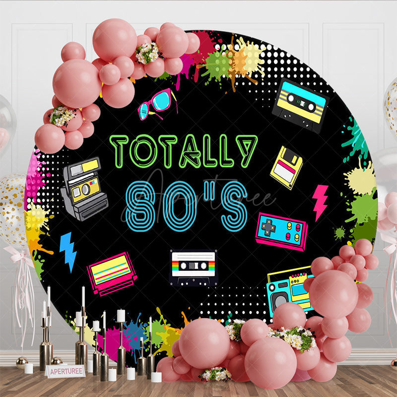 Aperturee - Aperturee Retro Graffiti Wall 80s Circle Birthday Backdrop