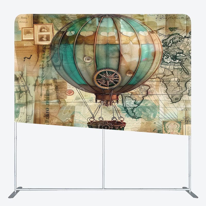Aperturee - Aperturee Retro Green Hot Air Balloon Square Tension Backdrop