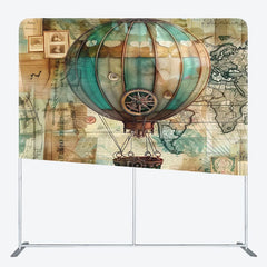 Aperturee - Aperturee Retro Green Hot Air Balloon Square Tension Backdrop