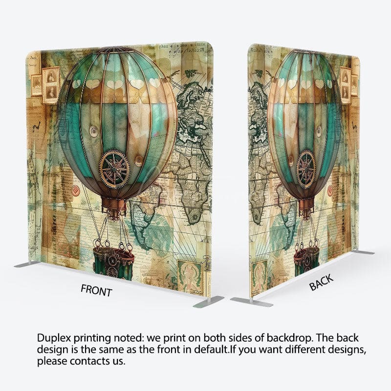 Aperturee - Aperturee Retro Green Hot Air Balloon Square Tension Backdrop