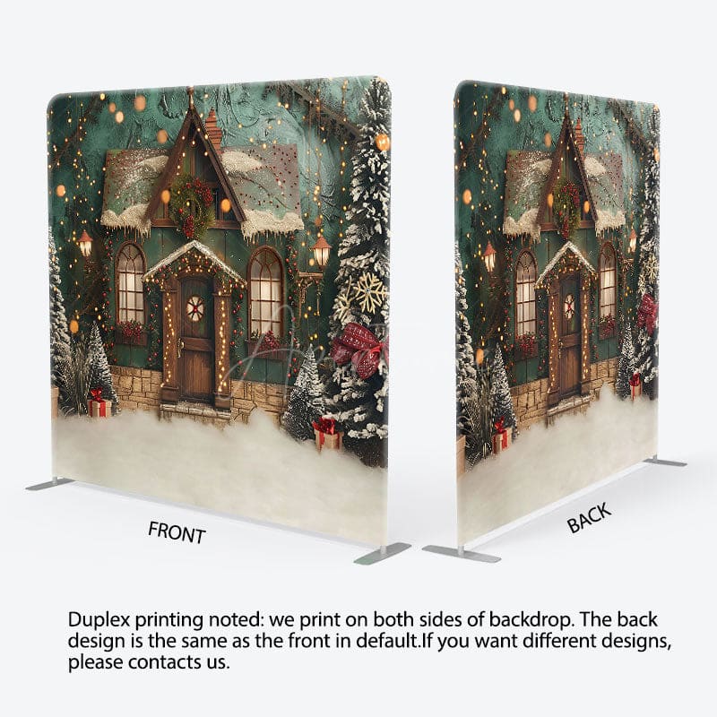 Aperturee - Aperturee Retro Green House Christmas Tension Fabric Backdrop