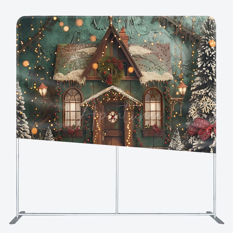Aperturee - Aperturee Retro Green House Christmas Tension Fabric Backdrop