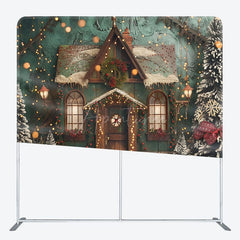 Aperturee - Aperturee Retro Green House Christmas Tension Fabric Backdrop