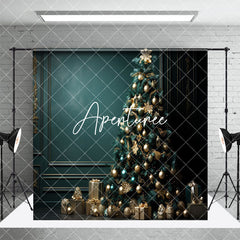 Aperturee - Aperturee Retro Green Kitchen Tree Christmas Room Set Backdrop